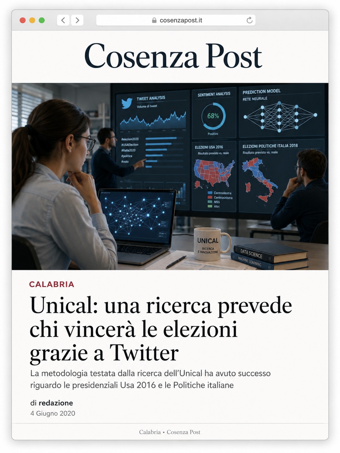 Unical: una ricerca prevede chi vincerà le elezioni grazie a Twitter