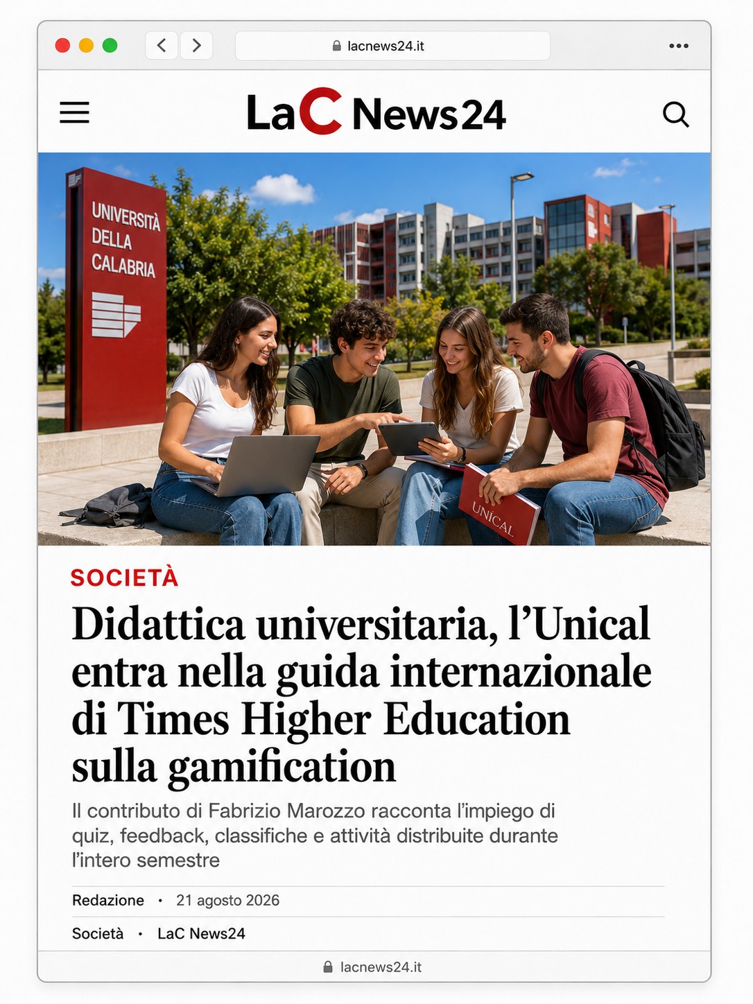 Didattica universitaria, l’Unical entra nella guida internazionale di Times Higher Education sulla gamification